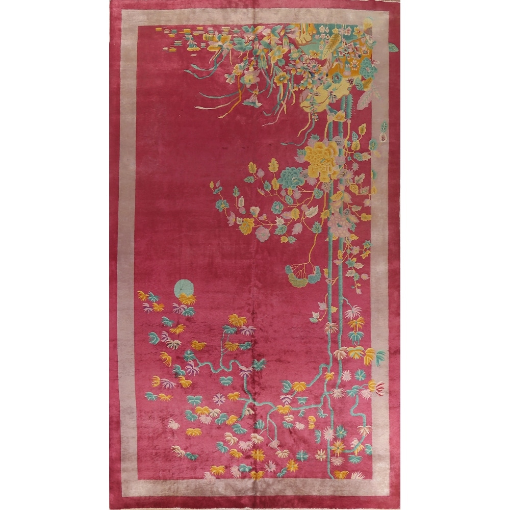 Pasargad Home Suzani Collection Hand-Knotted Red Sari Silk Area Rug 7' 1 X 10'10 